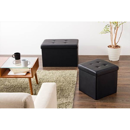 スツール 収納 正方形 38×38cm ボックス 折りたたみ PVCレザー ブラウン