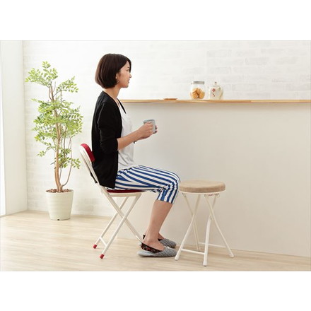 イス 折りたたみ コンパクト クッション ストッパー 軽量 折り畳み 北欧 ナチュラル シンプル チェア レッド