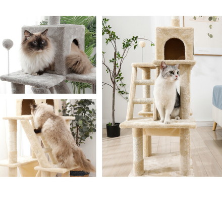 キャットタワー スリム 据え置き 省スペース 猫用品 46×46×153cm ライトグレー