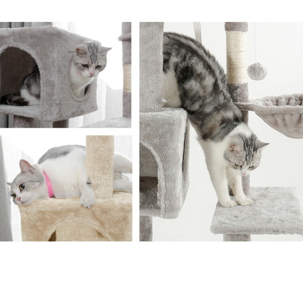 キャットタワー スリム 据え置き 省スペース 猫用品 40×50×140cm ダークグレー