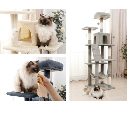 キャットタワー スリム 据え置き 省スペース 猫用品 49×48×162cm ライトグレー