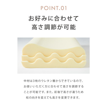 低反発枕 洗える 低め 高め 高さ9～11cm 高さ調節 高さ調整 幅60cm ニット生地 洗えるカバー メッシュ生地 ホワイト