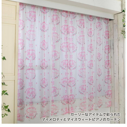 マイメロディ&マイスウィートピアノ 幅100×丈176cm レースカーテン 2枚セット UVカット率99.9%