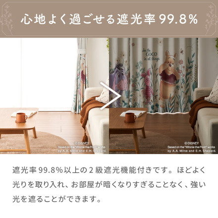 プーさん絵羽遮光カーテン 2枚組 100×110cm ドレープカーテン 遮光 洗える 洗濯 カーテン フック