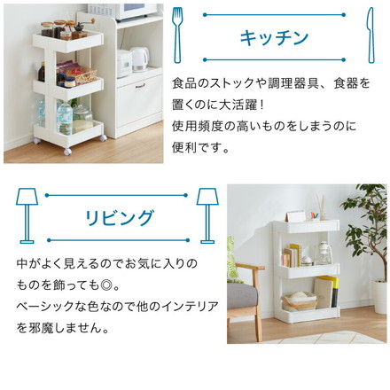 キッチンワゴン キャスター付き 3段 スマート ワゴン Fit W2502色 組立式 隙間収納 日本製 すき間 ホワイト