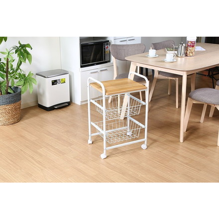 キッチンワゴン ホワイト×ナチュラル 幅45×奥行35.5×高さ69.5cm 合成樹脂化粧パーティクルボード