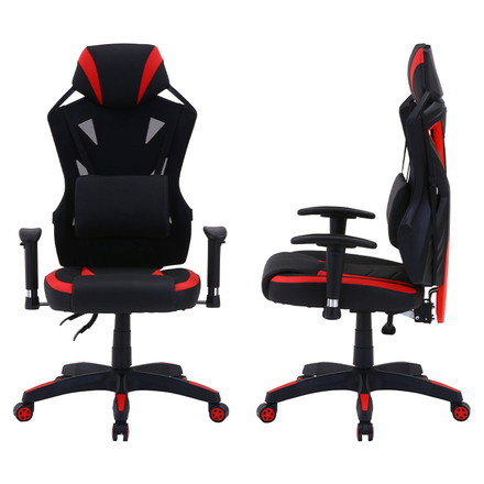 メッシュゲーミングチェア レイズ レッド 昇降式 回転式 リクライニング 椅子 イス アームレスト かっこいい