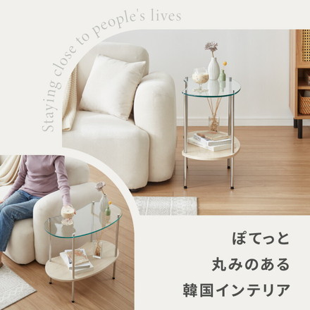 サイドテーブル 幅60cm 韓国風 テーブル カフェ ロー ガラスナイト 収納棚 ラック 飾り棚 強化ガラス ナチュラル