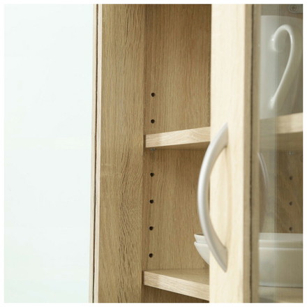 キッチンキャビネット 幅60cm ミドルサイズ ホワイトオーク 木目調 北欧 ガラス扉 食器棚 キッチン収納 大容量