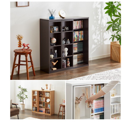 本棚 書棚 スライド式 幅90 ダブル 奥深タイプ 2個セット 奥行33 木製 コミックラック 漫画 書籍 収納 ナチュラル