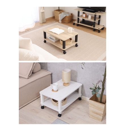 工具不要 マルチテーブル キャスター付き センターテーブル オープンラック 木目調 収納家具 ミニテーブル オーク