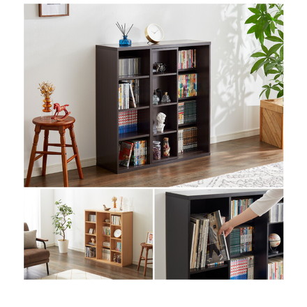 本棚 書棚 スライド式 幅90 シングル 奥深タイプ 2個セット 奥行33 木製 コミックラック 漫画 書籍 収納 ブラウン