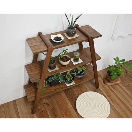 オープンラック3段 幅89.5cm 奥行27cm 高さ83.5cm 簡単組立て 工具不要 天然木 ウォールナット