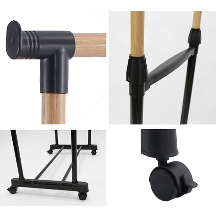 ハンガーラック 2段 伸縮 高さ95/162 木目調 大容量 省スペース ダブル 高さ調整 ラック コートハンガー