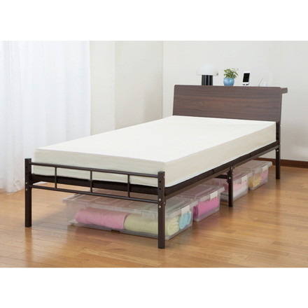 パイプベッド ベッドフレーム コンセント付 コンセント 木目調 スマホ充電 2口 2段階調節 高さ調節 宮付き 頑丈