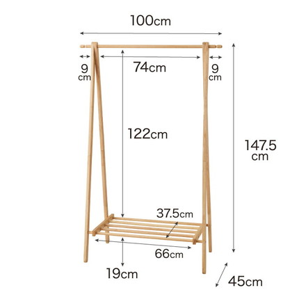 天然木 A型ハンガーラック 幅100cm ナチュラル