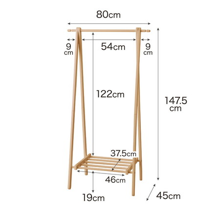 天然木 ハンガーラック 幅80cm 棚付き A型ハンガーラック 折りたたみ ホワイト