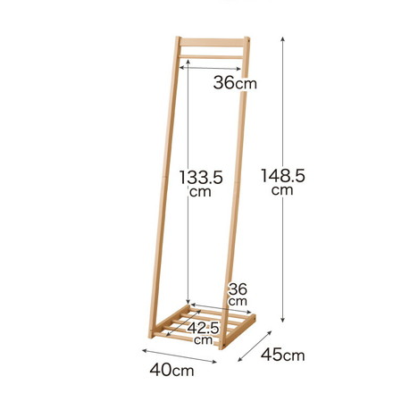 天然木 L型棚付きハンガーラック 幅40cm ナチュラル