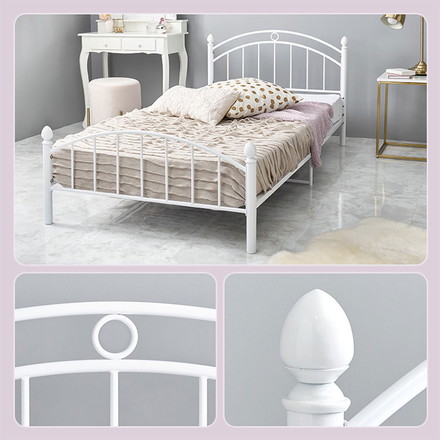 姫系 スチールベッド シングル ボンネルコイルマットレス付き 2点セット ホワイト 白 エレガント ベッド 高さ調節