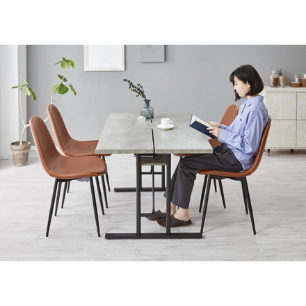 ダイニングテーブル 138×80cm 棚付き T字脚 省スペース コンクリート調 木目調 ダークブラウン