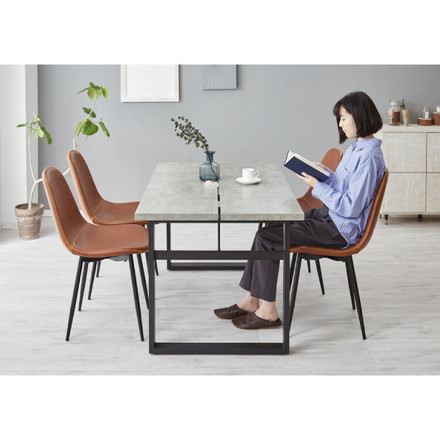 ダイニングテーブル 138×80cm コンクリート調 木目調 メラミン天板 スチール脚 テーブル ダークブラウン