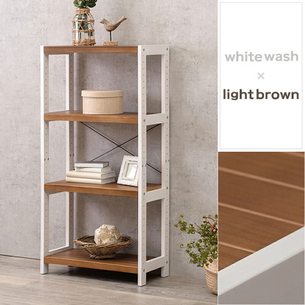 オープンラック 4段 幅60cm 木製 天然木 棚板高さ調節 魅せる収納 棚 シェルフ 北欧 フレンチカントリー調 ホワイトウォッシュ