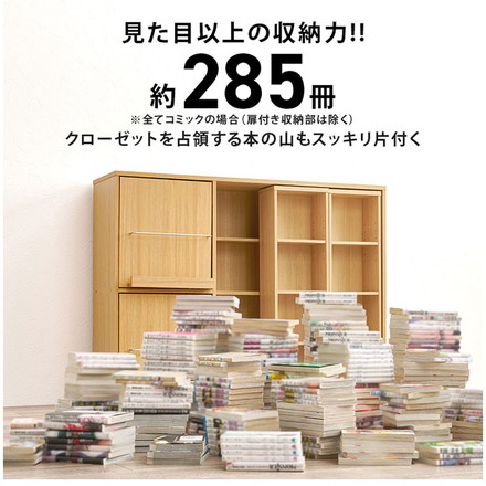 前後2列スライド式本棚 幅120cm スリム 奥行33cm コミックラック 飾れる 隠せる フラップ扉 本棚 ダークブラウン
