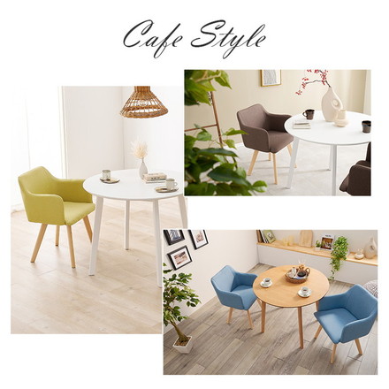 円形ダイニング3点セット 2人掛け 直径90cm 天然木 テーブル+肘付きチェア2脚 丸型 ダイニングセット ホワイト/ブルー