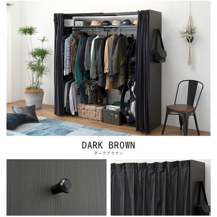 伸縮 クローゼット 棚付き 幅118~195 ハンガーラック ワードローブ 大容量 省スペース 目隠しカーテン ホワイト