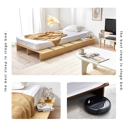 お掃除ロボット対応 ステージベッド シングル ボンネルコイルマットレス付き 頑丈 耐荷重350kg 余白がおしゃれ ブラウン