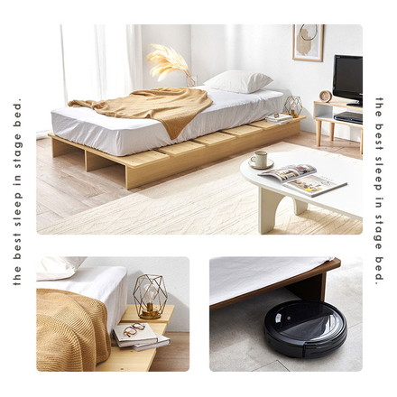 お掃除ロボット対応 ステージベッド シングル ポケットコイルマットレス付き 頑丈 耐荷重350kg 余白がおしゃれ ブラウン