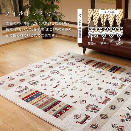 ウィルトンカーペット 絨毯 玄関マット 70×125cm トルコ製 RAKKAS ラッカス ウィルトン織 ギャッベ風 民族柄 マット ヴィフ[240619906]
