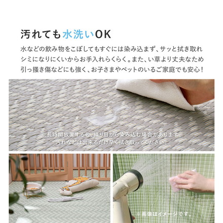 裏付き 洗えるい草風カーペット 261×261cm パスラッシュ 江戸間4.5畳 大人 パステルカラー い草風 ラグ カーペット 水拭きOK グリーン[81967945]