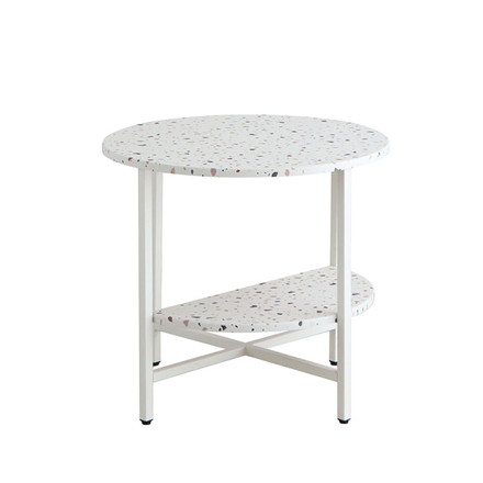 サイドテーブル 幅60cm 円形テーブル 棚付き テラゾー柄 丸テーブル ソファサイド ベッドサイド テーブル 韓国インテリア 韓国 北欧