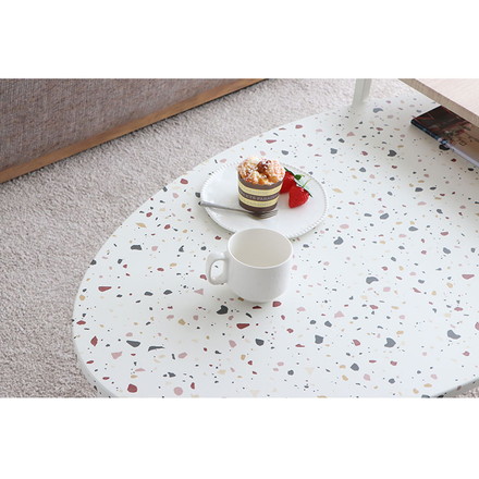 センターテーブル 幅122cm リビングテーブル 棚付き テラゾー柄 楕円テーブル 丸テーブル 机