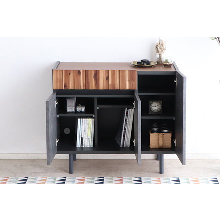 キャビネット 幅90cm 日本製 完成品 サイドボード チェスト リビングボード 脚付き コンクリート調 引き出し収納