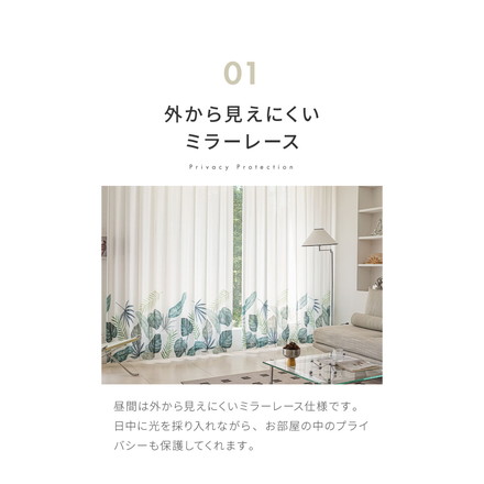 レースカーテン 柄 モンステラ プリント 見えにくい 40サイズ UVカット 遮像 断熱 保温 ウォッシャブル カーテン 省エネ 一人暮らし 新生活 幅100 幅200 ボタニカル 植物 幅100×丈108cm2枚組