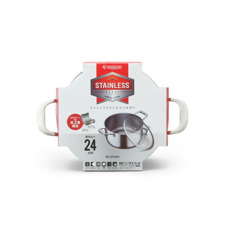 アイリスオーヤマ ステンレスシリーズ 両手鍋24cm ガラスふた付 SP-P24 IRIS OYAMA キッチン 調理用品 キッチンツール