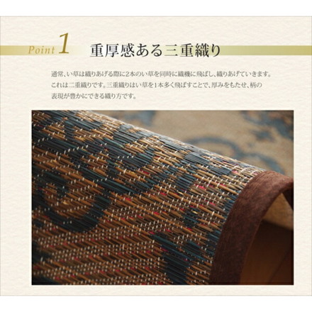 ラグ カーペット マット い草中敷ラグ 裏張り有り 3畳 日本製 い草 オリエンタル柄 『DXオーディーン』 グリーン 約191×250cm