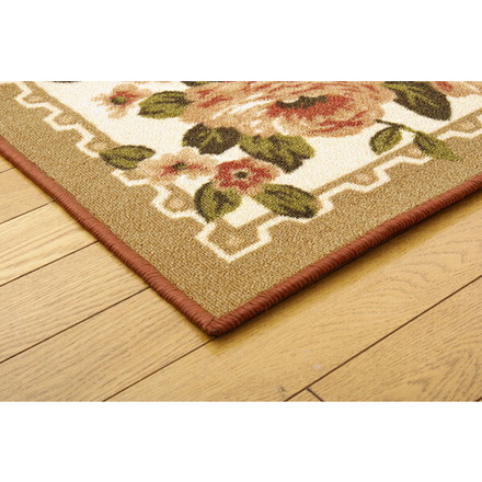 ナイロン 花柄 簡易カーペット 撥水キャンベル ブラウン 江戸間4.5畳（約261×261cm）