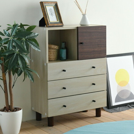 チェスト 3段 幅60 高さ85 奥行30 ツートン 扉付き マルチチェスト ローチェスト ローボード タンス 箪笥