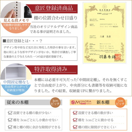 MEMORIA 本棚 深型 扉付き書棚 幅41.5 棚板が1cmピッチで調整できる メモリアシリーズ まるで図書館 ダークブラウン