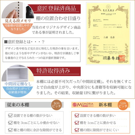 MEMORIA 本棚 深型 扉付き書棚+上置き 幅41.5 棚板が1cmピッチで調整できる メモリアシリーズ ダークブラウン