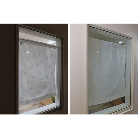 日本製 小窓レースカーテン 約巾70cm×丈90cm 小窓 出窓 カフェカーテン 遮熱 断熱 UVカット 目隠し