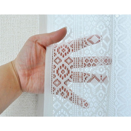 日本製 防炎 ボーダー柄 小窓カーテン 北欧風 程よい透け感 巾100cm×丈120cm ホワイト 突っ張り棒