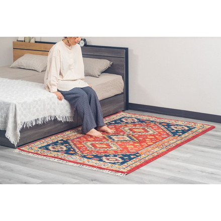 ラグ 130×190cm トライバル 部族絨毯風 ウール コットン 天然素材