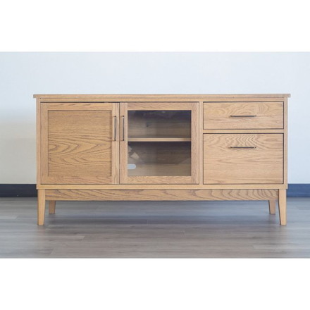 マルチリビングボード 幅135cm 天然木 日本製 テレビ台 ローボード 収納棚 オイル仕上げ ガラス扉