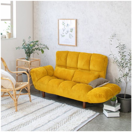 カウチソファー ファクトIVコーデュロイ マスタード ソファ ソファー 2人掛け コンパクト リクライニング シンプル