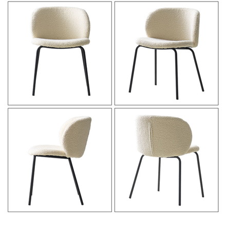 ダイニングチェア 2脚セット チェア 椅子 いす イス ダイニング ブークレ ブークレ生地 スチール脚 クッション座面 ホワイト