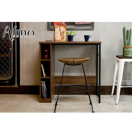 スタンディングデスク Almo(オルーモ) 高さ100cm コンセント2個口 ハイタイプ デスク 収納棚付き デスク ブラウン